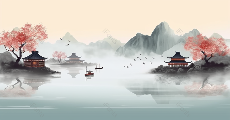 中国风质感山水画油画风景艺术水墨插画,插画/手绘图,插画/手绘图库,插画/手绘图下载,插画/手绘
